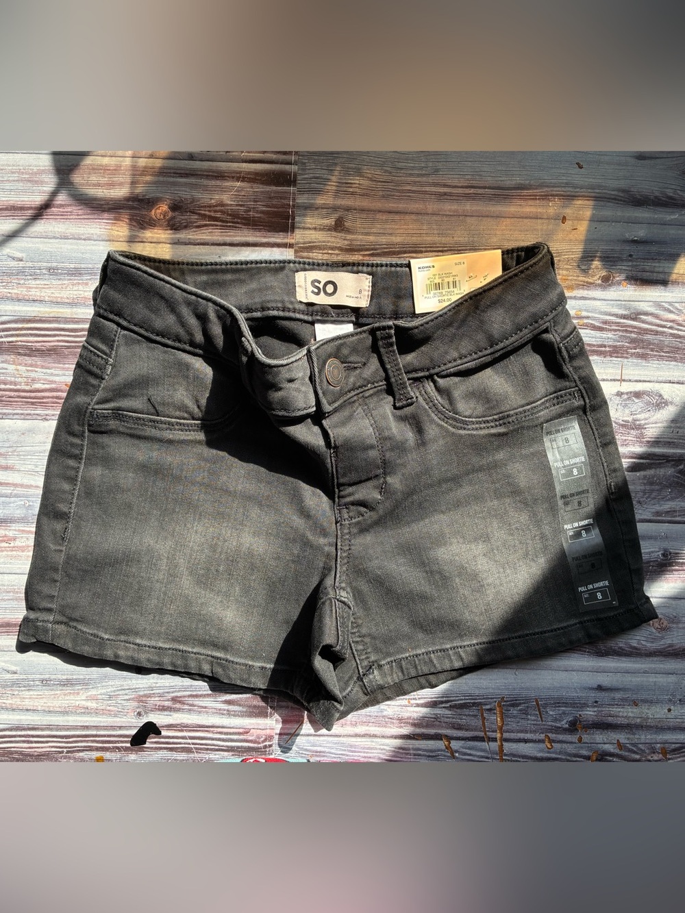 SO Girls Charcoal Black Denim Shorts